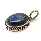 Lapis lazuli, oval pendant in silver filigree