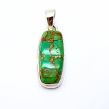 Turquoise green with copper, pendant in silver