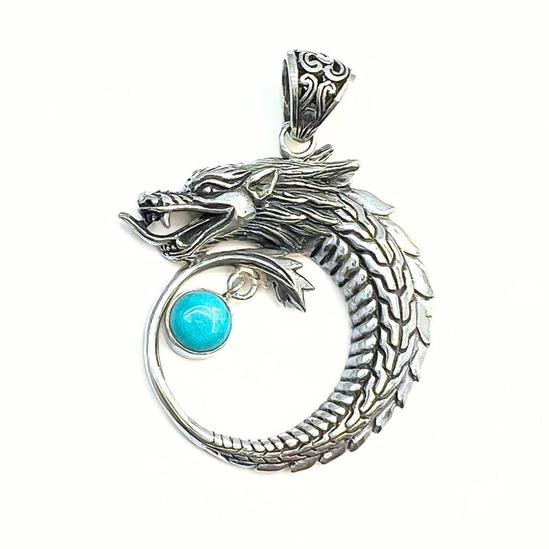 Turquoise mini pendant with smooth silver edge