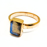 Labradorit fasettslipad rektangel i guldring