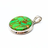 Turquoise green with copper, pendant in silver