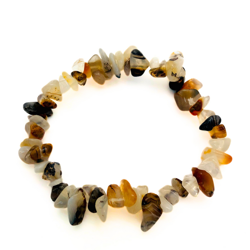 Agate - black &amp; white wooden chip bracelet