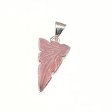 Rosenkvarts, graverat sirligt mönster, silverhänge