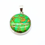 Turquoise green with copper, pendant in silver