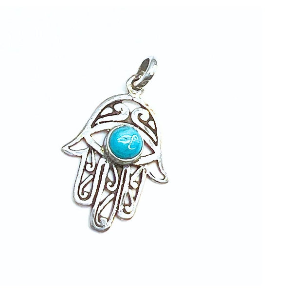 Turkos i Hamsa hand silverhänge