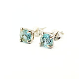 Topaz blue sparkling faceted crystal stud in silver