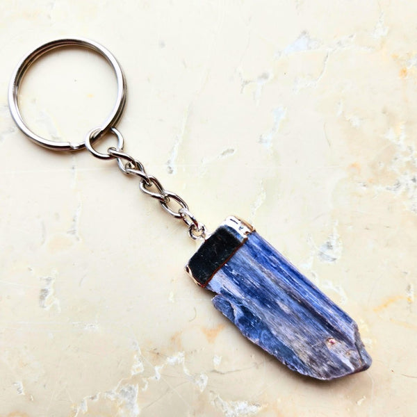 Kyanite silver colored key ring