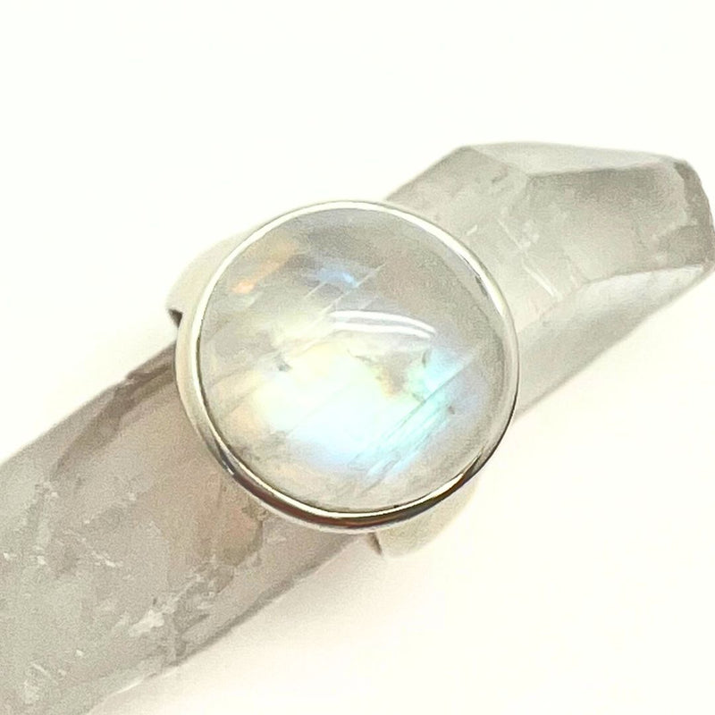 Rainbow pattern stone, smooth ring in sterling silver