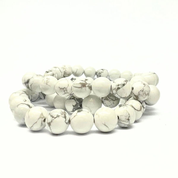 Howlite, bracelet shiny round beads 8 mm