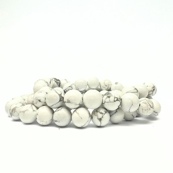 Howlite, bracelet shiny round beads 8 mm