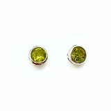 Peridot, round stud earring in silver