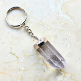 Rock crystal tip silver colored key ring