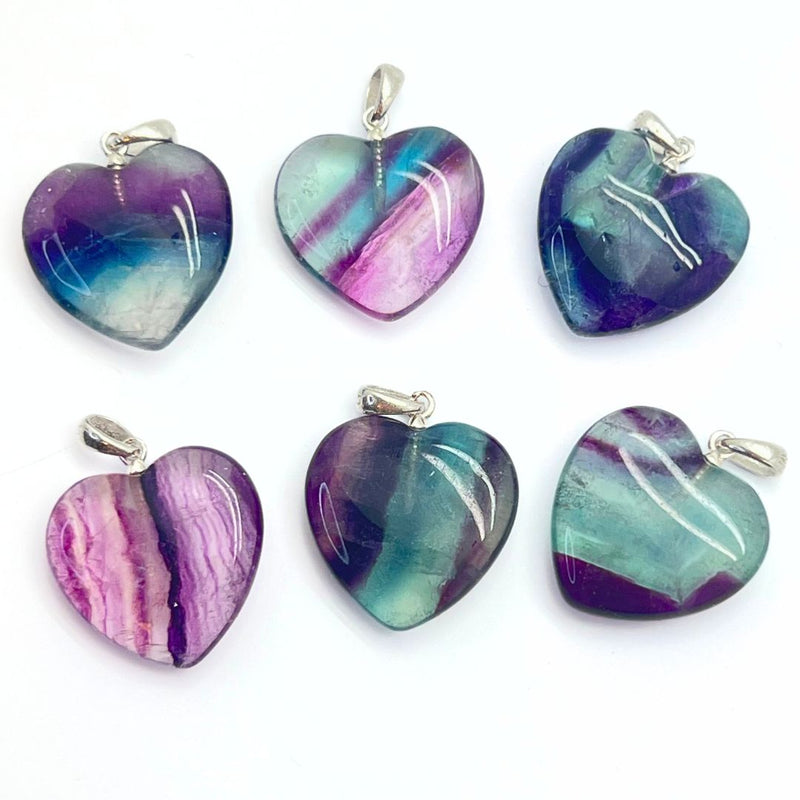 Fluorite, faceted heart with silver mount