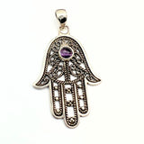 Granat, hamsas hand filigran silverhänge