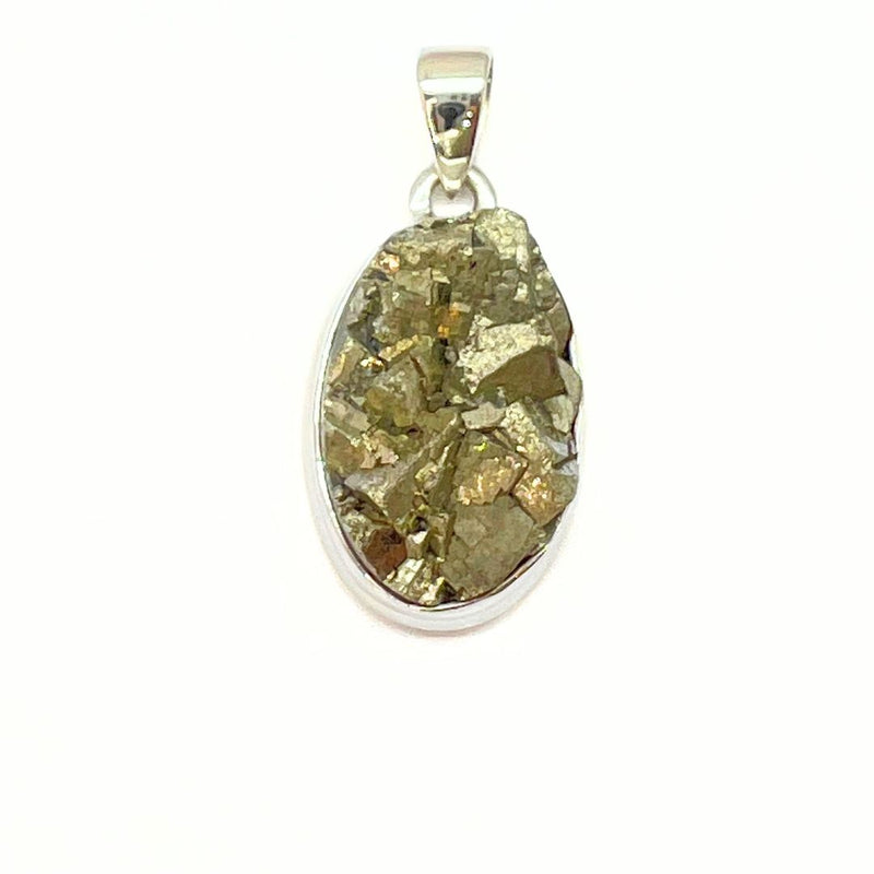 Pyrite cluster in silver pendant