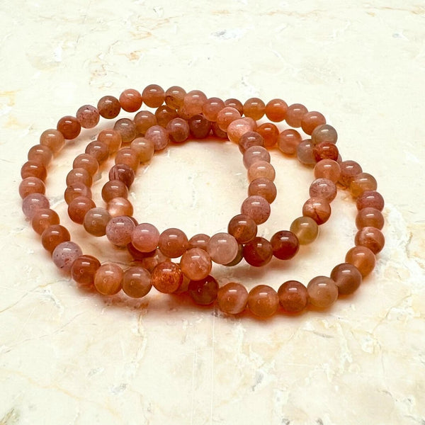 Peach moonstone, bracelet round beads 8mm