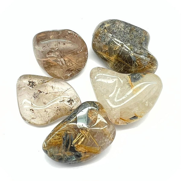 Rutile quartz, tumbled stone