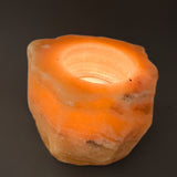 Calcite orange, tea light holder rough stone with polished top