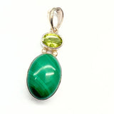 Malachite with peridot silver pendant
