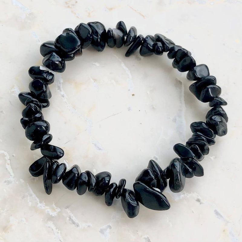 Obsidian chipsarmband m elastisk tråd