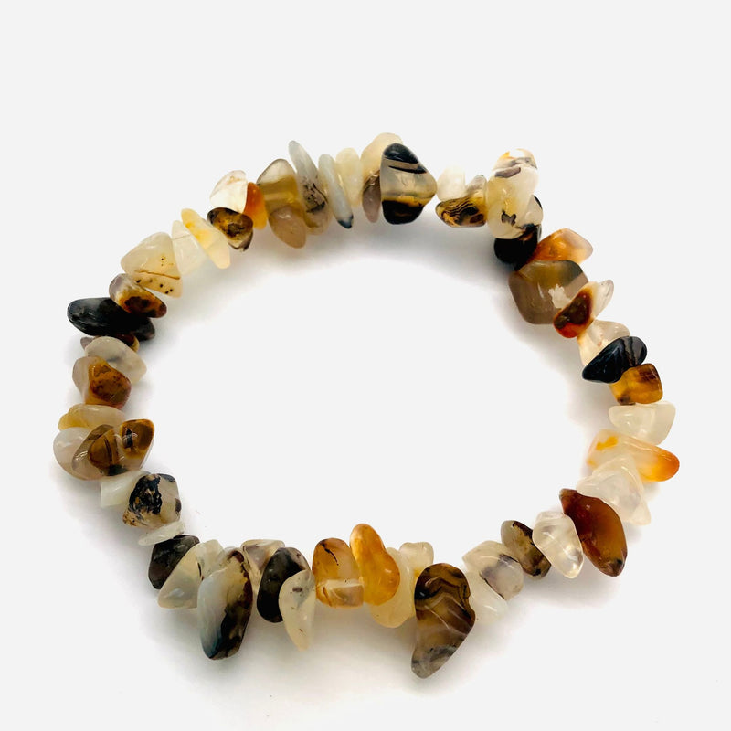 Agate - black &amp; white wooden chip bracelet