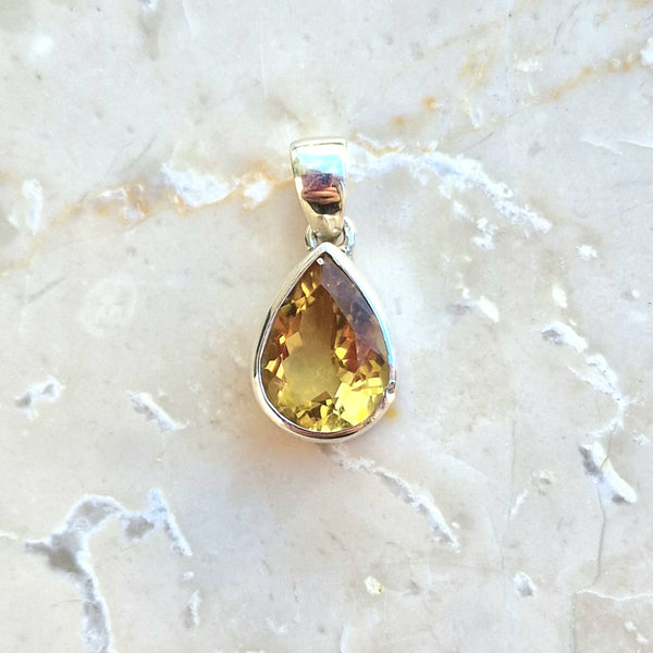 Citrine faceted drop in silver