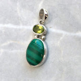 Malachite with peridot silver pendant