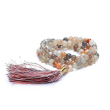 Månsten mala med 6 mm pärlor, sidentofs och brokadpåse