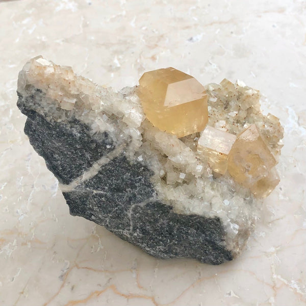 Yellow calcite crystal cluster from Iran