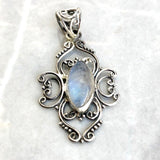 Rainbow moonstone pendant in filigree silver