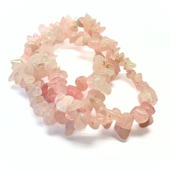 Rose quartz, chip bracelet with elastic thread