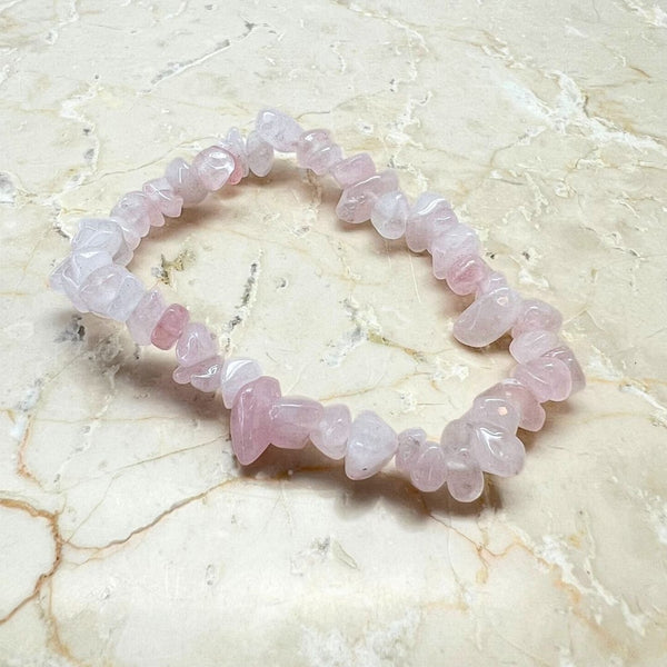 Rose quartz, chip bracelet with elastic thread