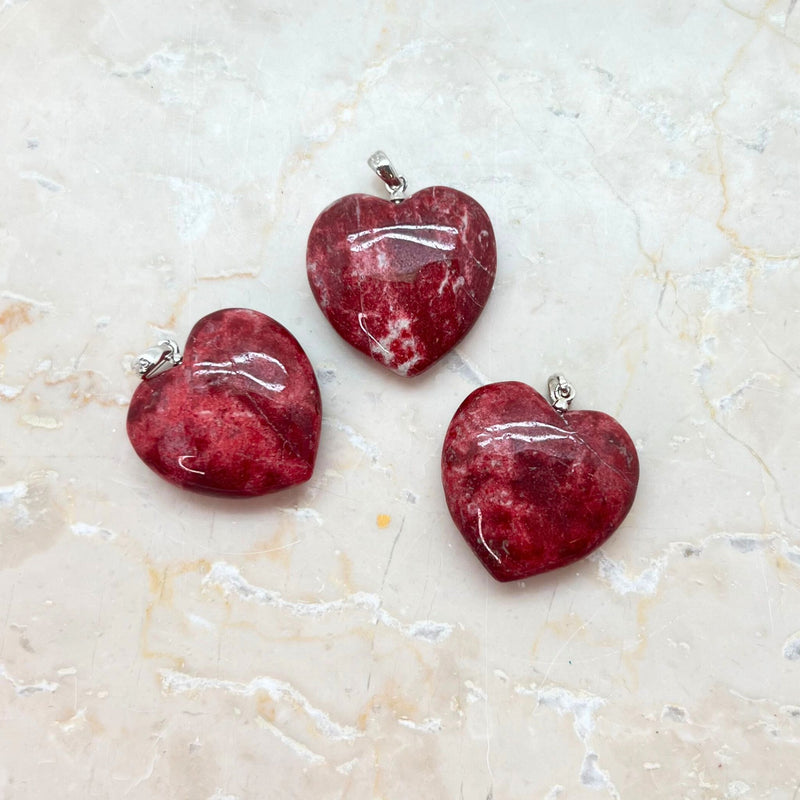 Thulite heart with silver mount 25x30 mm