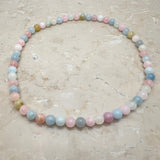 Morganit och akvamarin halsband 8 mm pärlor