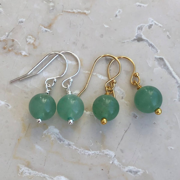 Aventurine, green earrings silver or gold plating