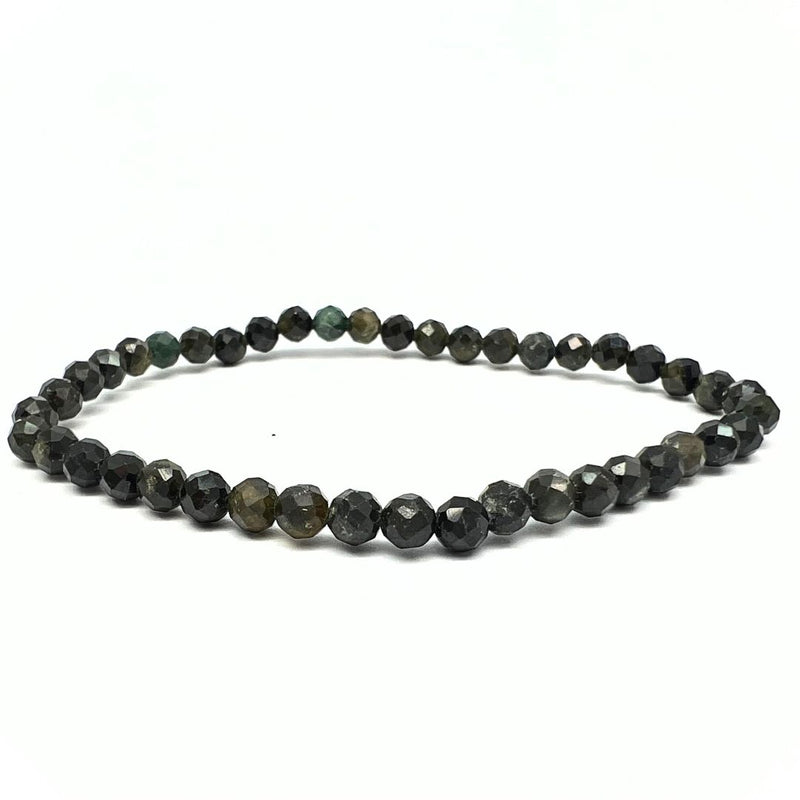 Turmalin grön/svart, fasettslipat armband 4 mm