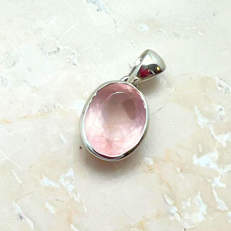 Rose quartz, small and large silver pendant