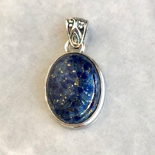 Lapis lazuli, oval pendant in silver