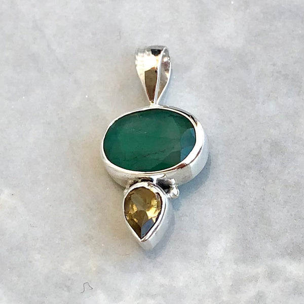 Emerald with citrine pendant