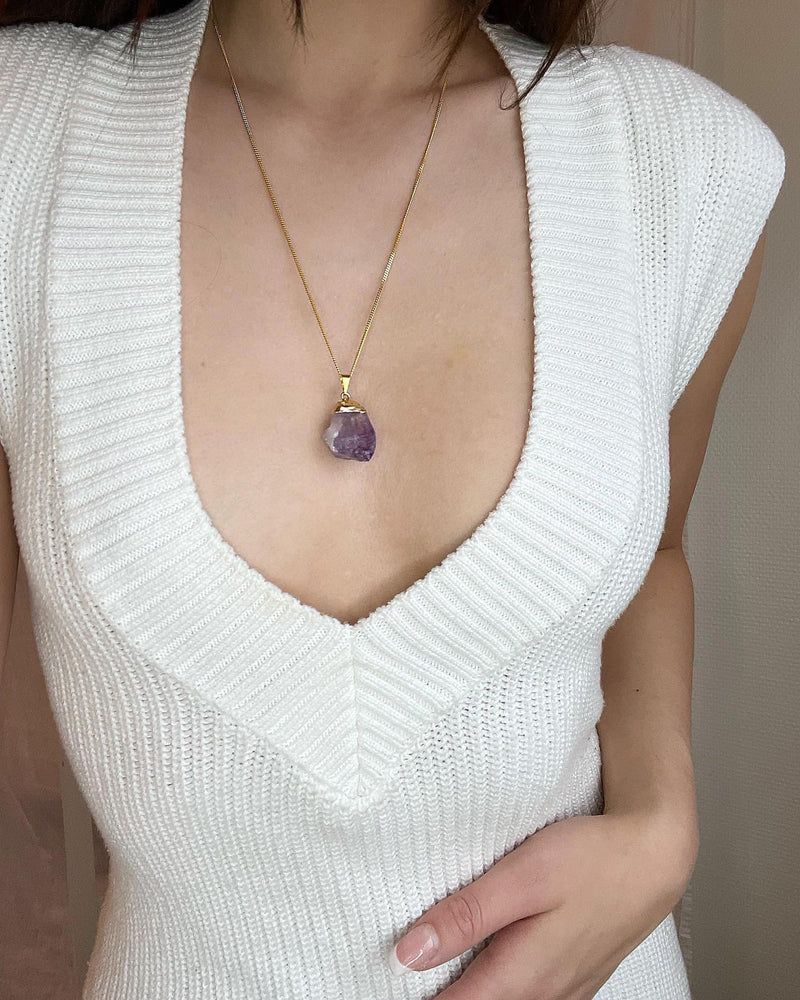 Amethyst, natural lace pendant in silver or gold
