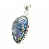 Labradorite, round smooth pendant in silver