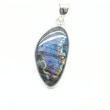 Labradorite, round smooth pendant in silver