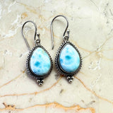 Larimar, earring with filigree border