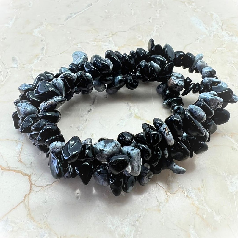 Obsidian snowflake, chip bracelet