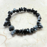 Obsidian snowflake, chip bracelet