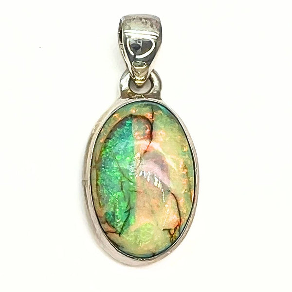 Opal larger brilliant sterling silver pendant