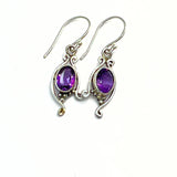 Amethyst, faceted ellipse in earring