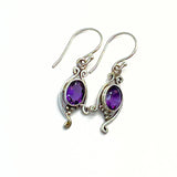 Amethyst, faceted ellipse in earring