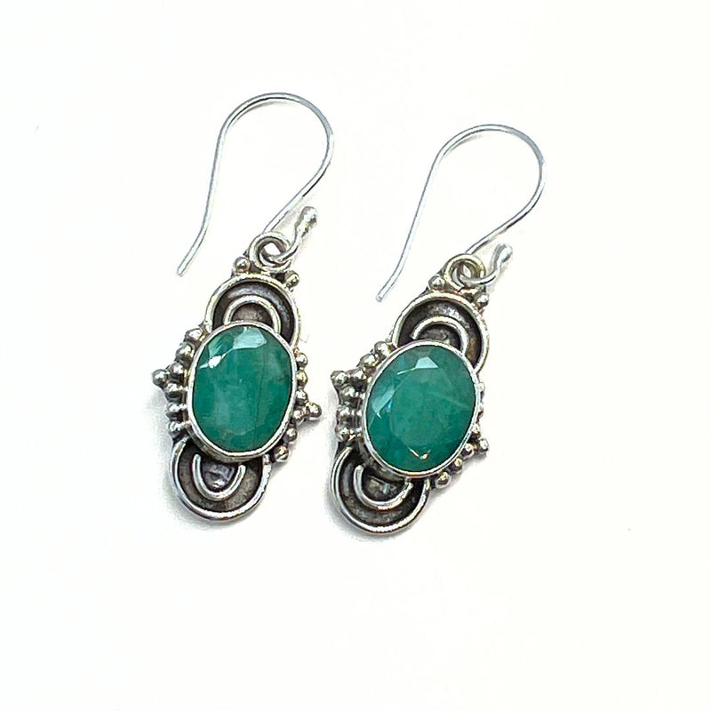 Emerald gold plated silver round facet drop