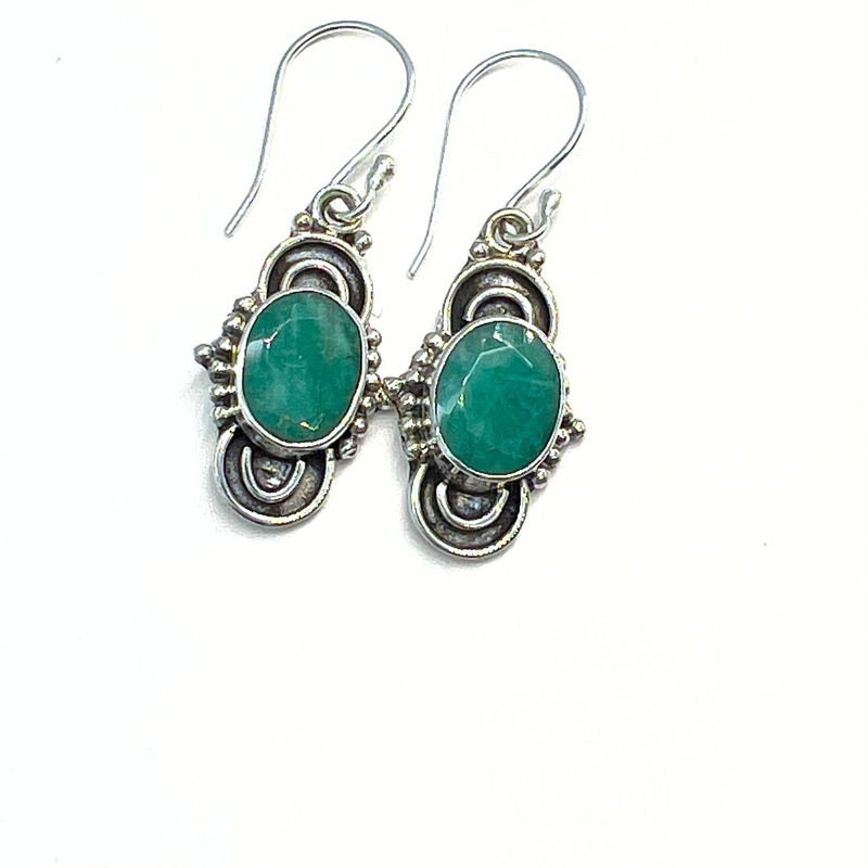 Emerald gold plated silver round facet drop